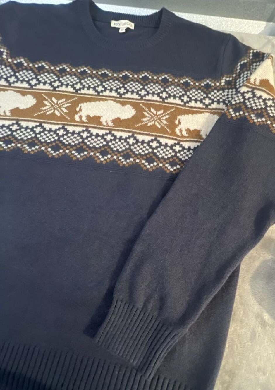 FRYE AND CO. Men's Blue Buffalo Fair Isle Crewneck Sweater XXL - Picture 3 of 5